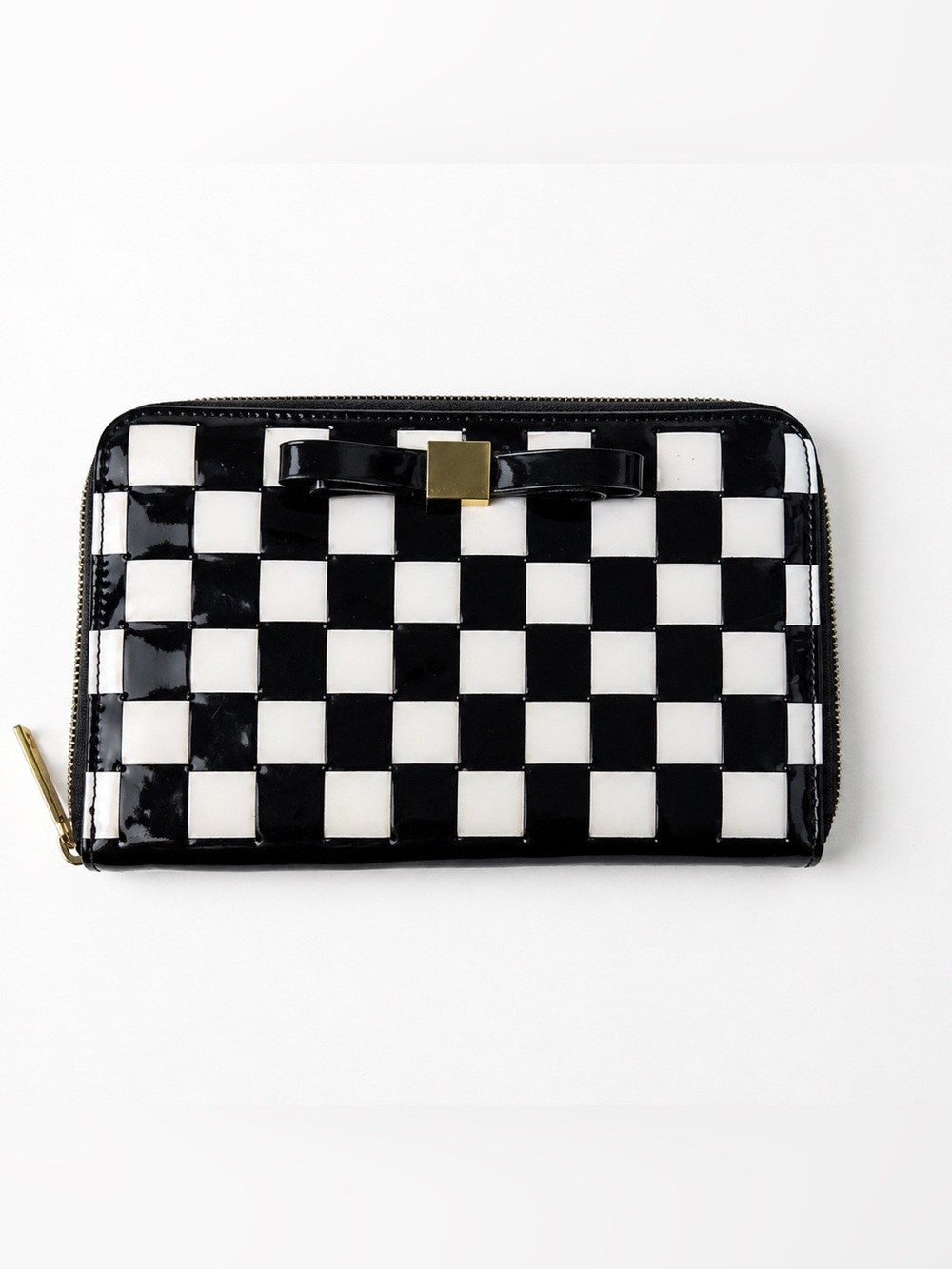 Ted Baker Black and White Checkered Zip case with Bow Accent